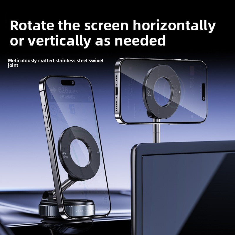 Magnetic car phone holder with swivel arms, holding two phones on magnetic plates