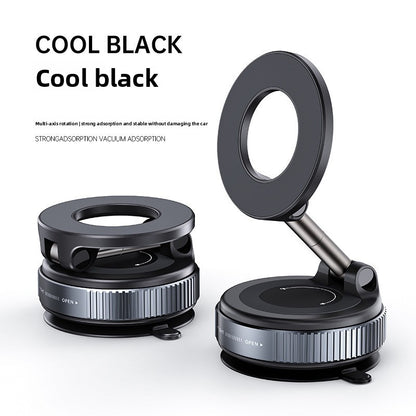 Magnetic car phone holder set, black mount with suction base and adjustable ring