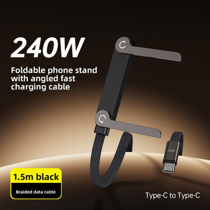 Foldable phone charging stand with angled cable, with Type-C adapter
