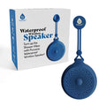 Blue round portable waterproof wireless shower speaker with hanging loop and mount