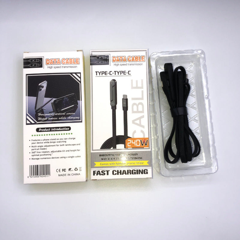 Mobile phone charging cable kit with Type-C to Type-C cable, boxed and packaged