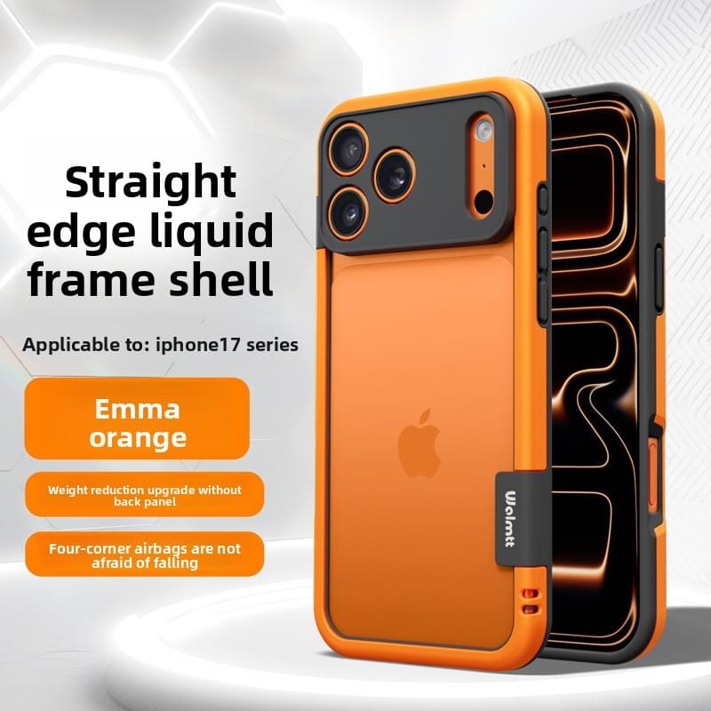 Dual-color border phone case with orange frame and dark back, camera cutouts.