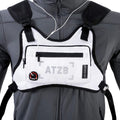 White running backpack vest with front zip phone pocket and adjustable shoulder straps