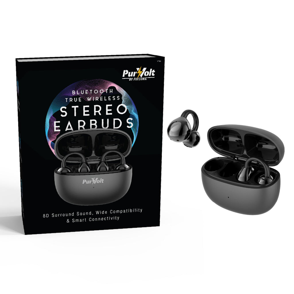 Stereo wireless earbuds box with earbuds case, dark gray