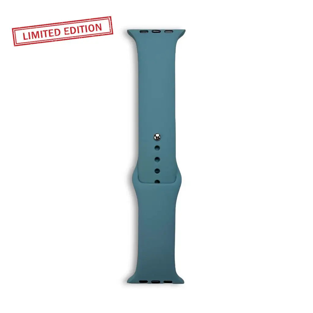 Teal silicone Apple Watch sport strap with rows of adjustment holes
