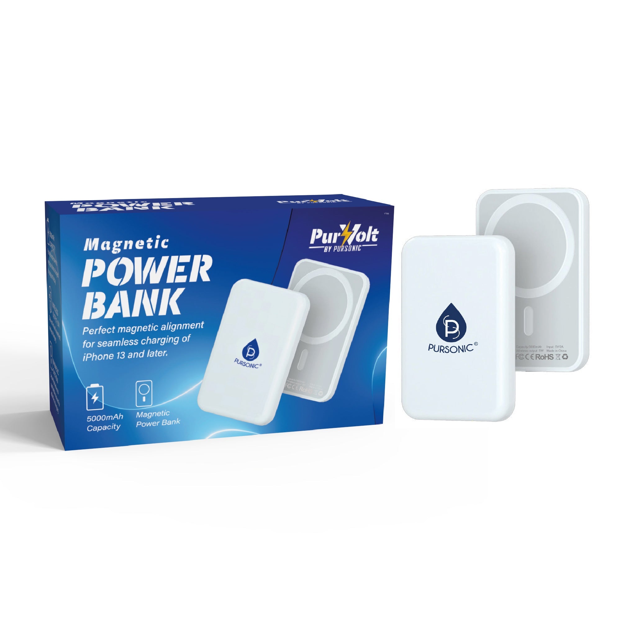Magnetic wireless power bank kit with white charging pad and storage case