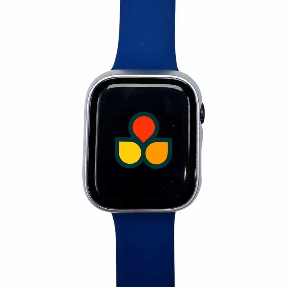 Satin Guard case cover with silver frame on blue watch band