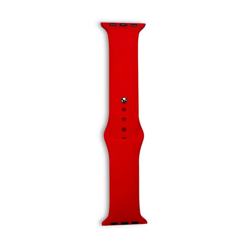 Red silicone Apple Watch sport strap with keeper slots and adjustment holes