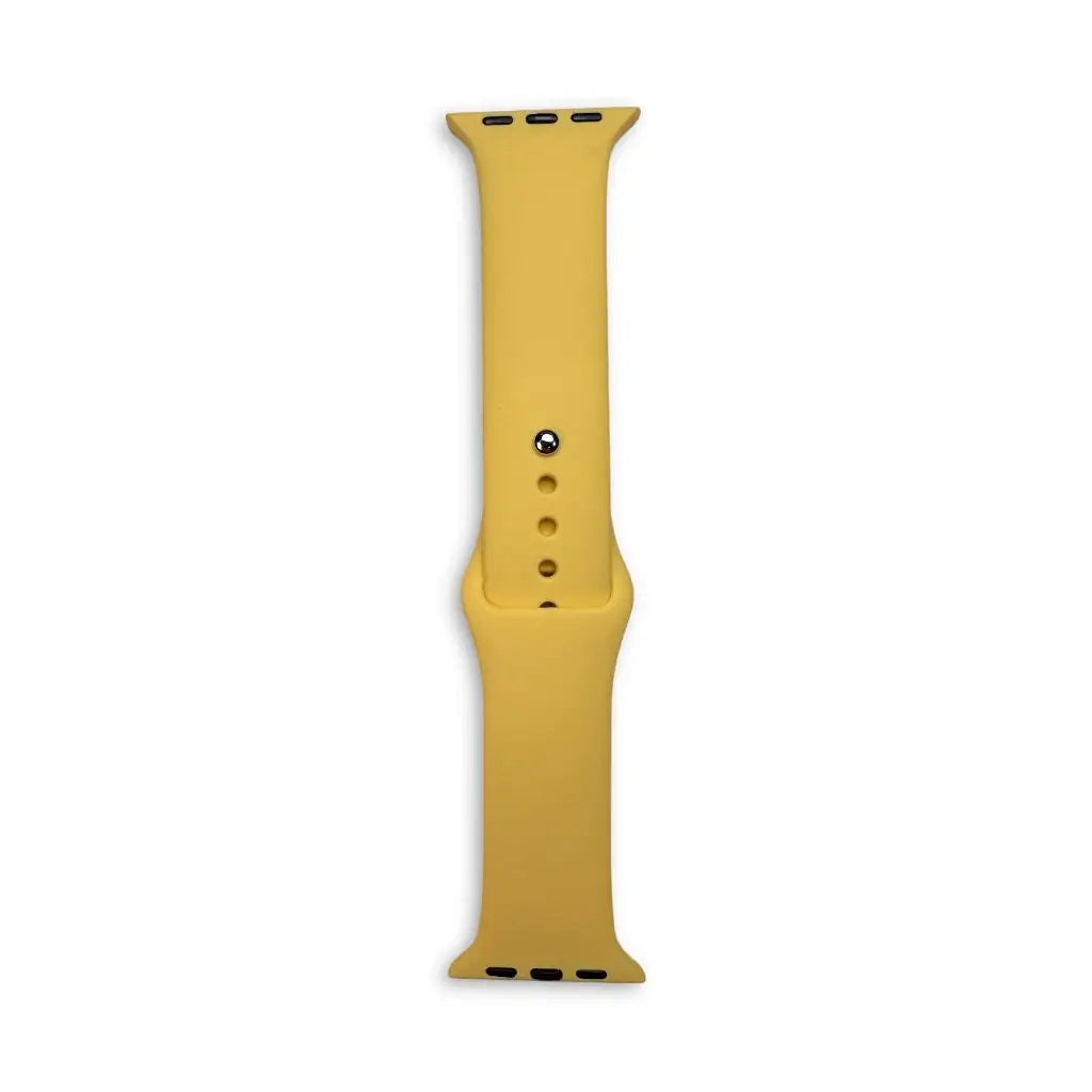 Yellow silicone Apple Watch sport strap with pin holes and buckle end