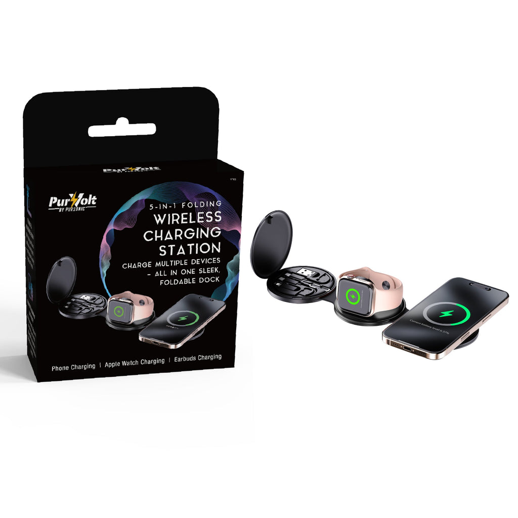 Wireless charging station kit with box and charging pads, black