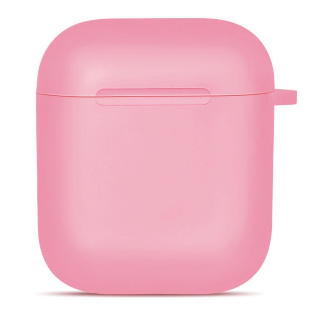 Pink AirPod case with snap-on lid and front button
