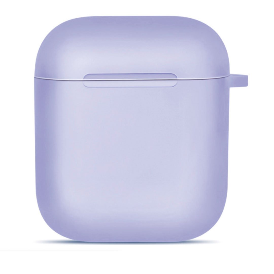 Lavender AirPod case with snap-on lid and front button