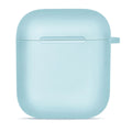 Light blue AirPod case with snap-on lid and front button