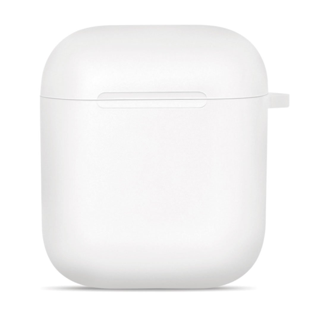 White AirPod case with snap-on lid and front button