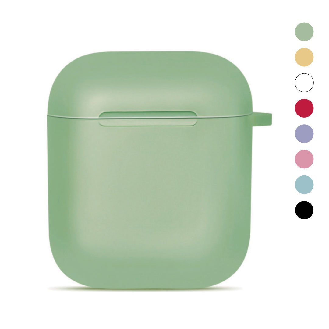 Sage green AirPod case with snap-on lid and front button
