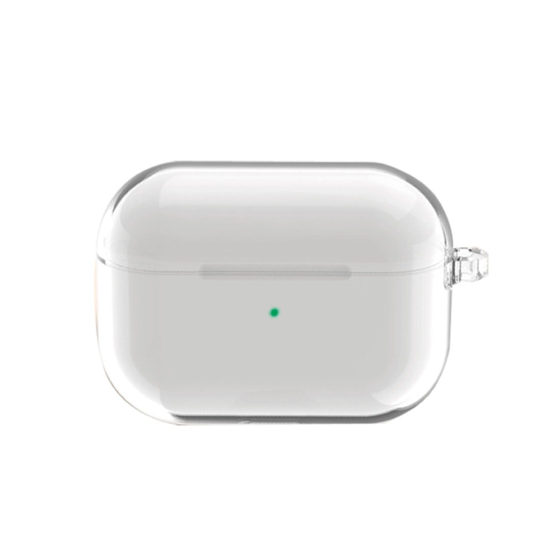 Clear AirPods Pro case with metal clasp and front indicator opening