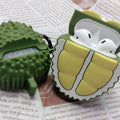 Soursop silicone AirPod case with green shell and yellow flaps, fits earbuds