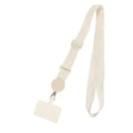 Cream phone strap with round anchor and square adapter plate, adjustable loop