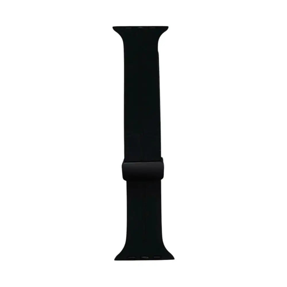 Black silicone smartwatch strap with black clasp and perforation rows