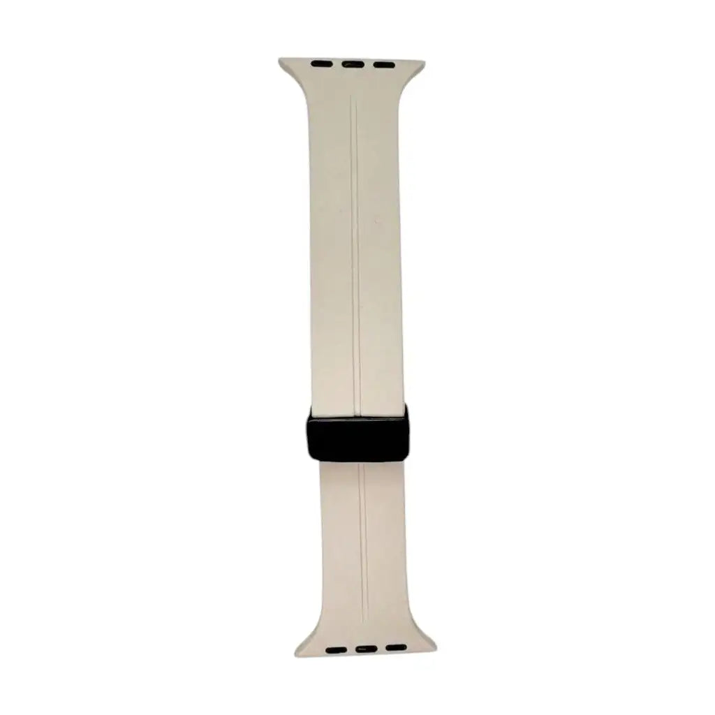 Silicone watch strap in cream with black buckle and multiple adjustment holes