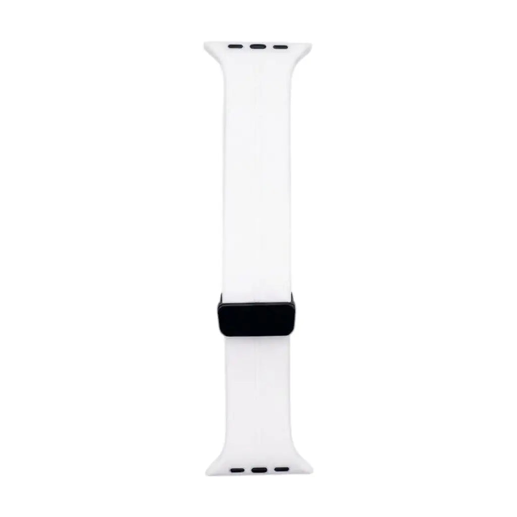 Silicone watch strap in white with black buckle and perforated underside