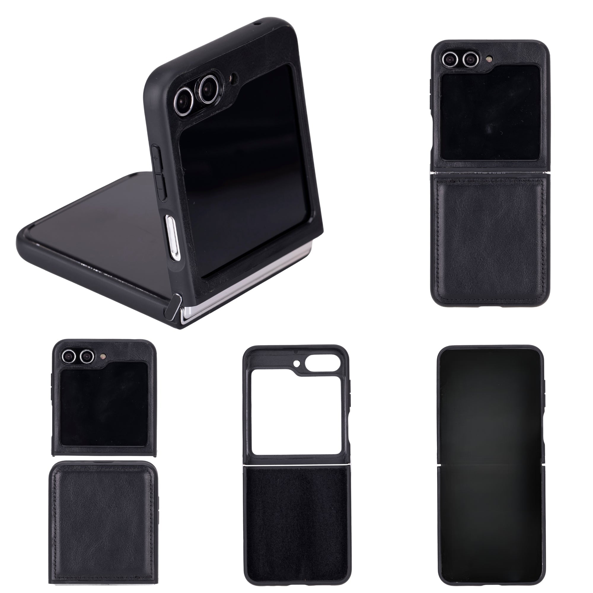 Miami Z Flip 5 case set in black leather-look with flip cover and camera openings