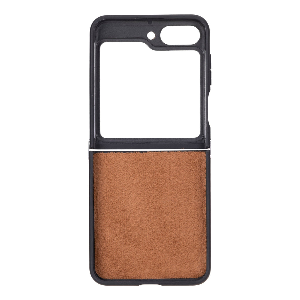 Miami Z Flip 5 case with tan back panel and camera/port cutouts