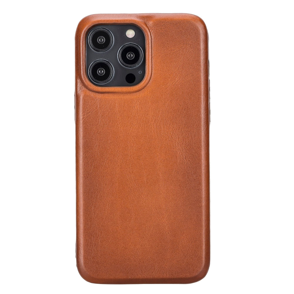 Tan leather snap-on phone case with camera cutouts
